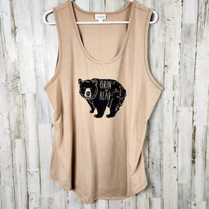 LuLaRoe Grin & Bear It Graphic Tank Top Tan 3XL